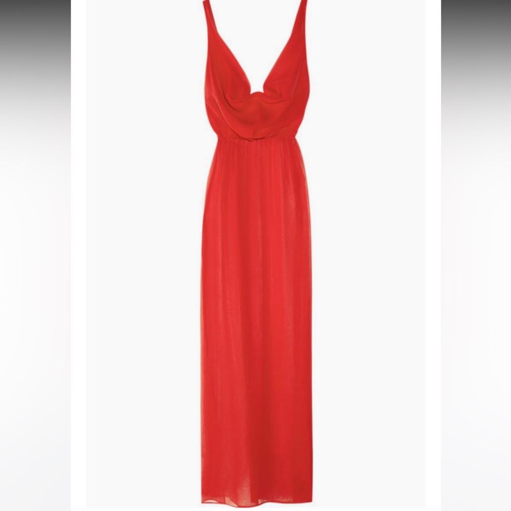 Rosamosario 100% Silk Chiffon Red Silk Cowl Neck Night Dress Négligée Peignoir